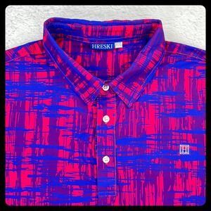 HRESKI Golf Polo Shirt Men's 3XL Pink Blue Short Sleeve Performance Stretch